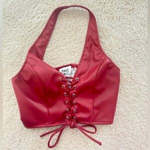 Princess Polly Red Faux Leather Tie Up top